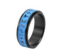 KnBoB - Anillo giratorio antiestrés, anillo para hombre, de acero inoxidable, 8 mm, vikingo luminoso, giratorio, negro/oro/plata, 67, Acero inoxidable, Ninguna piedra preciosa