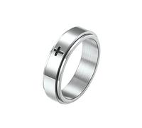 KnBoB Anillos de 6 mm para hombre de acero inoxidable, anillo giratorio de cruz plateada para mujer, Acero inoxidable, Sin piedra preciosa