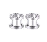 KnBoB Flesh túnel, 1 par de pendientes de aro de acero inoxidable de plata con oreja de circonio, tapón para hombres y mujeres, acero inoxidable, circonia