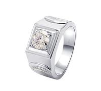 KnBoB Hermosos anillos de oro blanco para boda con moissanita de 1 quilate, anillos redondos solitarios de moissanita para hombre grabados personalizados