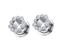 KnBoB - Lote de 1 par de tapones de túnel para mujer, acero inoxidable con circonio, redondo, color blanco, 10MM, Acero inoxidable, Cubic Zirconia