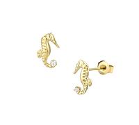 KnBoB Pendientes sin níquel, para mujer, de oro de 18 quilates (750), diseño de animales del océano, color blanco y circonio cúbico, S, Oro de 18 quilates (750), Circonia cúbica