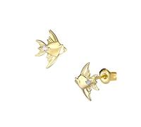 KnBoB Pendientes sin níquel, para mujer, de oro de 18 quilates (750), diseño de animales del océano, color blanco y circonio cúbico, S, Oro de 18 quilates (750), Circonia cúbica