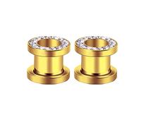 KnBoB Piercing dilatador, 1 par de pendientes de aro de acero inoxidable y oro con circonitas para hombre y mujer, Acero inoxidable, Circonia cúbica