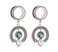 KnBoB Tapón-oreja, 2 piezas de acero inoxidable plata pendientes redondos con zirconia túnel flesh para mujeres túnel de oreja, acero inoxidable, circonia