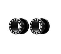 KnBoB Tapón para los oídos, 2 piezas de acero inoxidable negro con circonita túnel flesh para hombres mujeres túnel de oído, acero inoxidable, circonia
