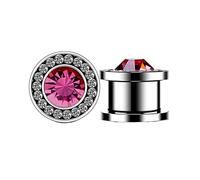 KnBoB Túnel para la oreja, 1 par de acero inoxidable plateado con circonita túnel flesh para hombres mujeres tapón de oreja, acero inoxidable, circonia