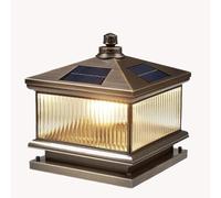 KNBVFHG Lámpara De Pilar Dorada Estilo Europeo Lámpara Solar De Exterior Con Cabezal De Cristal Lámpara De Columna Cuadrada Totalmente De Cobre Lámpara De Pilar Impermeable IP54 (25 X 31 Cm, 1 Luz)