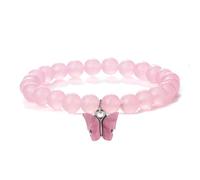 KNDSSMY 2Pcs Set Natural Stone Stretch Beaded Bracelet, 8mm Adjustable Rosa Purple Clear Crystal Bracelet For Women & Girls, Fashion Summer Bangle Stylish And Charming Rosa 8mm