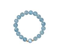 KNDSSMY Adjustable Natural Stone gemstone Beaded Bracelet for Women and Girls, Blue Aquamarine and white clear crystal stretch Bracelet, Fashion Yoga bangle 10mm