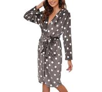KNDSSMY Kimono de Franela con Lunares Blancos y Grises para Mujer - Bata de Invierno Suave y Cálida con Capucha - Bata de Baño de Lujo para Dormir - Ropa de Estar En Casa Gris M