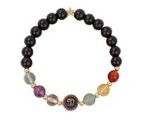 KNDSSMY Pulsera de Cuentas de Piedra Natural Aries Hecha a Mano, 8mm, Obsidiana Negra, Ágata Colorida, Ajustable, Elástica, Brazalete de Chakras para Yoga, Unisex, Elegante y Encantador, 8mm