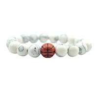 KNDSSMY Pulsera de Cuentas de Piedra Natural para Hombre, 10mm, Turquesa Blanca y Negra, Ajustable, Elástica, Minimalista, Ideal para Gimnasio, Regalo para Pareja y Amigos, Color Blanco, 10mm
