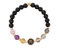 KNDSSMY Pulsera de Cuentas de Piedra Natural Unisex, Ajustable, Hecha a Mano, de 8mm, con Obsidiana Negra y Ágata Colorida, Constelación de Escorpio.