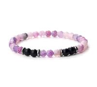 KNDSSMY Pulsera de Pareja Hecha A Mano con Cuentas de Piedra Natural, 8mm, Elástica, Unisex, con Piedras Moradas desgastadas y Negras Mate, Ideal Como Regalo de yoga O Amistad, 6mm.
