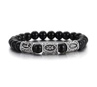 KNDSSMY Pulsera de Piedra Natural con Runas Vikingas Nórdicas para Hombre, Pulsera Elástica de Cuentas de Obsidiana Negra de 8mm, Brazalete de Moda Hecho A Mano para El Día del Padre O Cumpleaños.