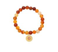KNDSSMY Pulsera Elástica de Cuentas de Piedra Natural, 8mm, Cristal Naranja con Dije de Sol, Ideal para Parejas, para Mujeres, Adolescentes y Niñas.