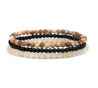 KNDSSMY Pulsera Elástica de Cuentas de Piedra Natural Hecha a Mano, Ajustable, de 4mm, con Imagen Amarilla, Topacio y Ónix Negro, Unisex, Ideal Como Regalo para Pareja y Amigos.