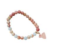KNDSSMY Pulsera Elástica de Cuentas de Piedra Natural para Mujer, Rodocrosita Rosa de 6mm, Pulsera de Yoga de Piedra Shoushan con Dije de Vainas de Loto, Regalo para Pareja y Mejores Amigas, 6mm