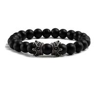 KNDSSMY Pulsera Elástica de Piedra Natural con Dije de Doble Cuervo, Cuentas de Lava Negra Mate de 8mm, Hecha A Mano, Unisex, Elegante y Encantadora, Color Negro Mate de 8mm.