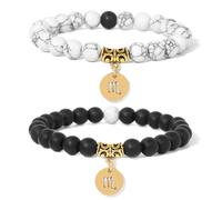 KNDSSMY Pulsera Elástica Unisex de Piedra Natural de 12 Constelaciones, con Cuentas de Howlita y Ónix Negro de 8mm y Dije Dorado, Brazalete Ajustable de Yoga para Escorpio (8mm)