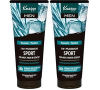 Kneipp MEN 3 en 1 Gel de ducha deportivo para piel, cabello y cara, con aceite esencial de romero y mentol natural, 200 ml (Paquete de 2)