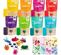 KNETÄ Plastilina para niños a partir de 1 año, juego de fiesta I 8 x 100 g de plastilina vegana para niños, incluye 2 tarjetas para manualidades, diseño de animales