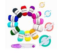 Knewmart Pom Pom Maker 4 Tamaños Pompón Hacedor Pelusa Herramienta para Lana Aguja Tejedor Tejido DIY para Principiantes + 12Pcs Acrílico Hilos + 1Pcs Tijeras (17)
