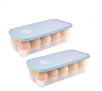 KNGNGK 2PCS Hueveras de Plástico para Frigorífico, 24.5 x 12 x 7cm Caja de Almacenamiento de Huevos con Tapa para 10 Huevos, Contenedor de Huevos Apilable para Refrigerador Gabinetes de Cocina