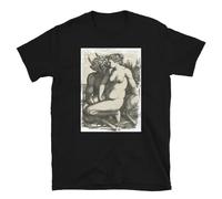 KNHBtuhv2 Pagan Serenade Occult-Inspired T-Shirt - Enigmatic Woman Embracing The God Pan Black S
