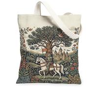 Knight - Bolsa de lona para mujer, diseño medieval de árbol natural, castillo, no verde, lavable, reutilizable, ideal para Shoppi, Verde, 13x15 Inch
