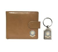 Knight Cartera y llavero de cuero beige con diseño de fútbol Manchester Blues, beige, Clásico