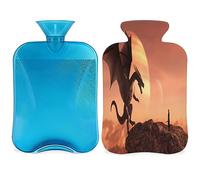 Knight Dragon Magical - Botella de agua caliente con funda esponjosa, 2 L, botella de dragón de gran capacidad, bolsa de agua para noches acogedoras, alivio del dolor, espalda, cuello y hombros