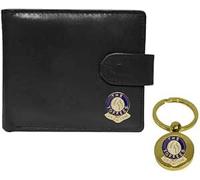 Knight Everton - Cartera y llavero de piel negra con diseño de fútbol, Black, Clásico