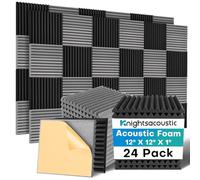 Knightsacoustic Paquete de 24 paneles de espuma a prueba de sonido con autoadhesivos, paneles de espuma acústica resistentes al fuego de 12 x 12 x 1, paneles acústicos de alta densidad, absorción de