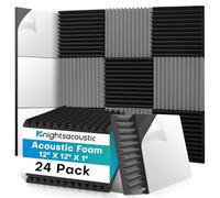 Knightsacoustic Paquete de 24 paneles de espuma a prueba de sonido con autoadhesivos, paneles de espuma acústica resistentes al fuego de 12 x 12 x 1, paneles acústicos de alta densidad, absorción de