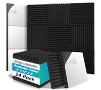 Knightsacoustic Paquete de 24 paneles de espuma a prueba de sonido para paredes con autoadhesivos, paneles de espuma acústica de 12 x 12 x 2 pulgadas, paneles acústicos de alta densidad, absorción de