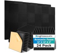 Knightsacoustic Paquete de 24 paneles de espuma a prueba de sonido para paredes con autoadhesivos, paneles de espuma acústica de 12 x 12 x 2 pulgadas, paneles acústicos de alta densidad, absorción de