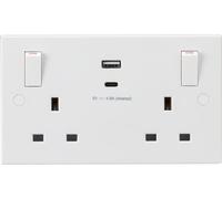 Knightsbridge Enchufe conmutado 13A 2G con balancines fuera de borda y USB dual (A+C) 5V DC 4.8A compartido