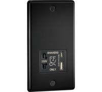 Knightsbridge Enchufe de afeitadora de 230 V con doble USB A+C [5 V CC 2,4 A compartido] - Negro mate