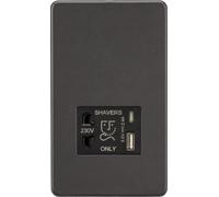 Knightsbridge Enchufe de afeitadora sin tornillos con doble USB A+C (5 V CC 2,4 A compartido), bronce ahumado