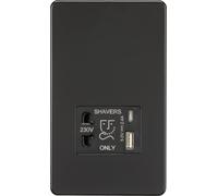 Knightsbridge Enchufe de afeitadora sin tornillos con doble USB C (5 V CC 2,4 A compartido), negro mate
