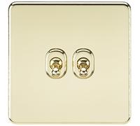 Knightsbridge SF2TOGPB Interruptor de Palanca de 2 vías 10AX 2G sin Tornillos, latón Pulido, 230 V