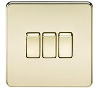 Knightsbridge SF4000PB Interruptor de 2 vías sin Tornillos de 10 A, 3 Bandas, latón Pulido, Screwless 10A 3G 2 Way Switch - Polished Brass