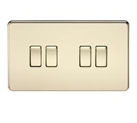 Knightsbridge SF4100PB - 10 A 4-Gang, Interruptor De 2 Vías Sin Tornillos - Latón Pulido