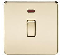 Knightsbridge SF8341NPB - 20 A 1-Gang, Interruptor Sin Tornillos DP con Neon - Latón Pulido