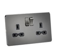 Knightsbridge SFR9000BN Enchufe conmutador sin Tornillos, 13 A, 2 G, DP, níquel Inserto Negro, 230 V