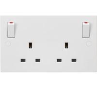 Knightsbridge SN9001 White Square edge Plastic 13A 2G DP Switched Socket w/outboard rockers, 86.0 mm*9.0 mm*146.0 mm