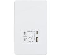 Knightsbridge Toma de afeitar sin tornillos con doble USB C (5V DC 2.4A compartido) - blanco mate