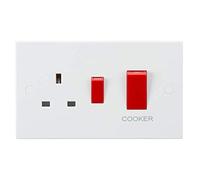 Knightsbridge White Square edge Plastic 45A DP Cooker Switch and 13A Socket
